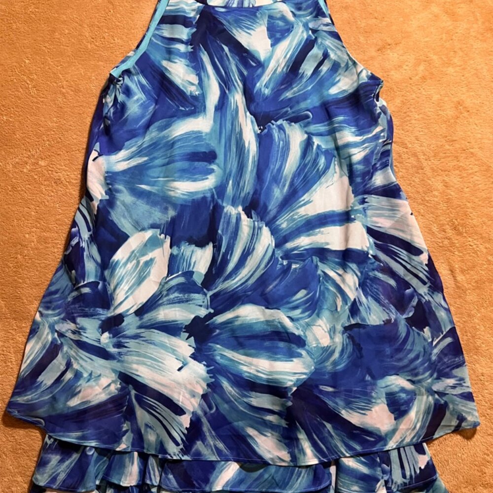 Studio One Women 8 Blue Teal Halter Key Hole Back Ruffle Tiered Summer Dress (W)